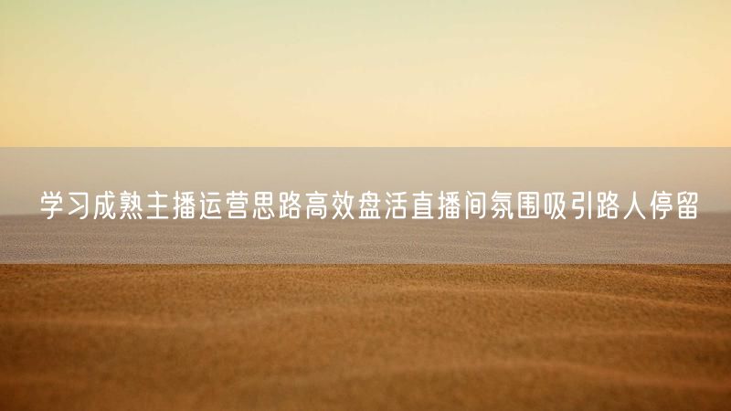 学习成熟主播运营思路高效盘活直播间氛围吸引路人停留
